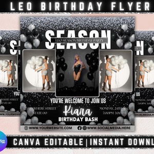 Leo Birthday Bash Flyer, Birthday Template, Birthday Girl, Party Flyer, Celebration Flyer, Birthday Event, Birthday Invite, Canva Template