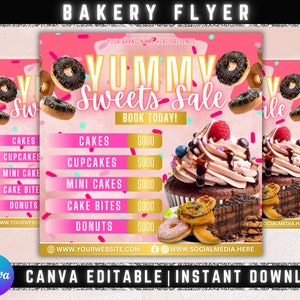 Bäckerei Flyer, DIY Flyer Vorlagendesign, Leckerei Flyer, Flyer für Süßigkeiten, Flyer für den Backverkauf, Dessert-Flyer, Business-Flyer für vorgefertigte Kuchen