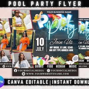 Summer Party Flyer, DIY Flyer Template Design, Pool Party Invite Flyer, Summer Break Party Flyer, Summer Event Flyer, Premade Instagram Post