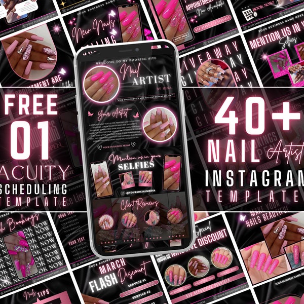 Über 40 Nail Tech-Instagram-Vorlagen | Nagelkünstler-Instagram-Beitrag | Nageltechniker-Social-Media-Beiträge | Nagelvorlagen | Ästhetisches Instagram