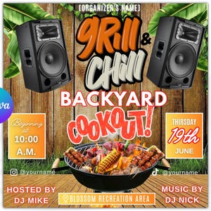 Backyard Cookout Flyer, BBQ Flyer, Summer Cookout Flyer, DIY Canva Editable Design Template, Food Flyer, Social Media Flyer, Party Flyer