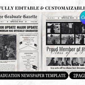 Graduation Newspaper 2025 Canva Editable 30 Template Designs, Senior Graduation 2025, You Did it Newspaper Invitation Editable, College Grad