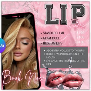 editable lip Flyer, Editable Social Media Flyer, Hyaluron Pen, Esthetician, Botox Flyer, Spa Flyer, lips business flyer,Lip Filler Flyer