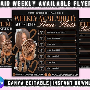 Weekly Availability Calendar Instagram Story, Available Appointments Calendar, Instagram Story Schedule Template, Editable Canva Template