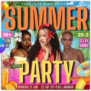Summer Party Flyer, Pool Party Flyer, Summer Break Party Flyer, Summer Event Flyer, Beach Flyer, DIY Flyer Template Design, Canva Editable