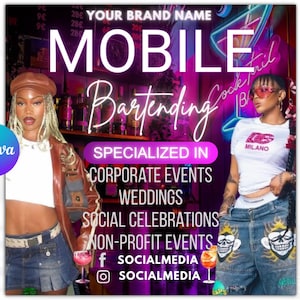 Mobile Bartending Flyer, Event Bartender Flyer, Premade Corporate Drink Service Party Flyer, Mixologist Portable Bartending, Canva Editable