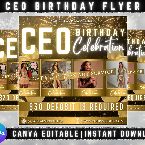 CEO Birthday Flyer, DIY Flyer Template Design, Celebration Flyer, Sale Flyer, Hair Flyer, Beauty Boutique Flyer, Premade Business Flyer