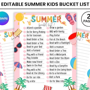 Summer Bucket List Printable, Editable Summer Bucket List, Bucket List Template, Summer Template For Kids, Summer Activities Checklist