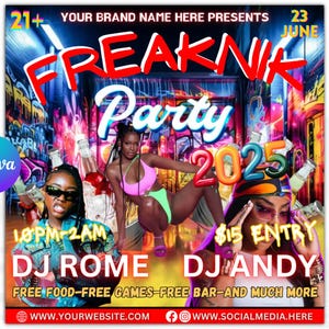 Freaknik Party Flyer, Freaknik Party Invite, Nightclub Flyer, Pool Mansion Party, Summer Party Flyer, Splash Alt, Canva Editable Template