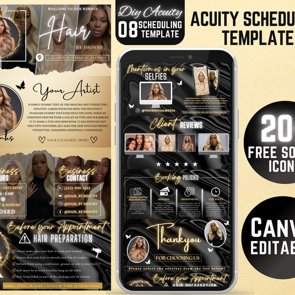 08 Hair Stylist Acuity Scheduling Template, Hair Stylist Website, Hair Stylist, Golden Acuity, Canva Template, Hair Stylist banner