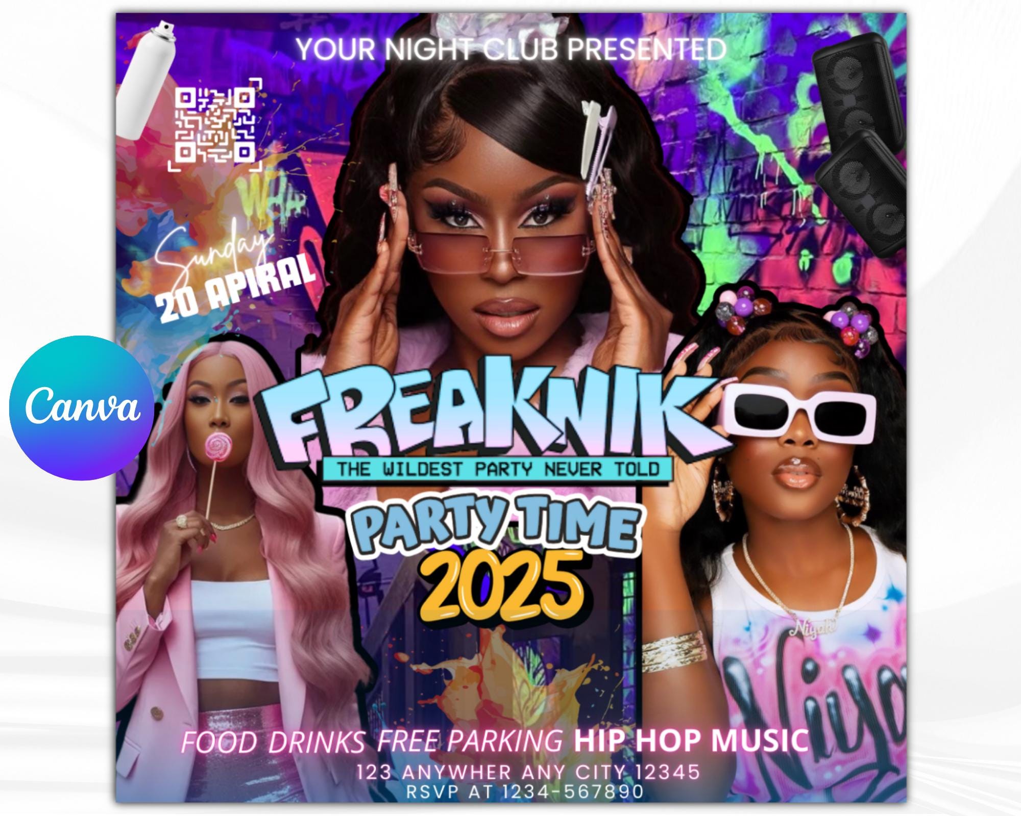 Freaknik Party Flyer, Freaknik Party Invite, Nightclub Flyer, Pool Mansion Party, Summer Party Flyer, Splash Alt, Canva Editable Template