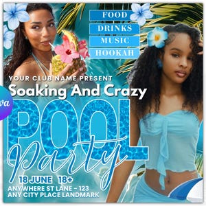 Summer Party Flyer, Pool Party Flyer, Summer Break Party Flyer, Summer Event Flyer, Beach Flyer, DIY Flyer Template Design, Canva Editable