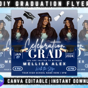 Graduate Flyer, Graduation Party Flyer, Graduation Invitation, College Decision, Class of 2025 Flyer, Senior Grad Announce, Canva Editable