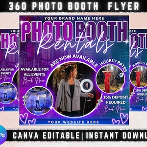 Ulotka wynajmu fotobudki 360 | DIY Event Photography Rental Party Celebration Photobooth Social Media Instagram Edytowalny szablon Canva