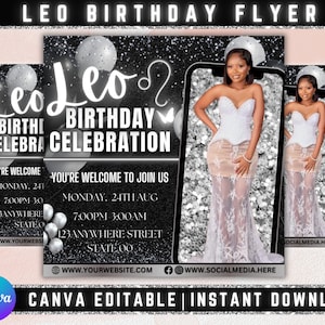 Leo Birthday Bash Flyer, Birthday Template, Birthday Girl, Party Flyer, Celebration Flyer, Birthday Event, Birthday Invite, Canva Template