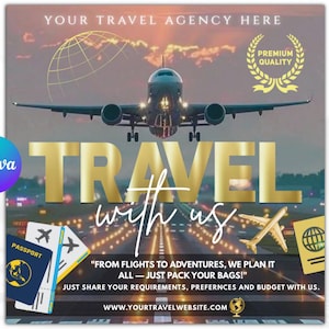 Travel Agent Flyer Canva Template, Travel Template, Business Flyer, Editable Template, Diy Travel Flyer Digital Download, Instagram Template