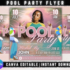Summer Party Flyer, DIY Flyer Template Design, Pool Party Invite Flyer, Summer Break Party Flyer, Summer Event Flyer, Premade Instagram Post