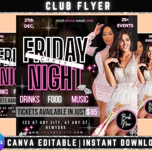 Editable Club Flyer Template For Canva, DIY Event Flyer, Party Flyer, Digital Birthday Flyer, DJ Party Invite for Social Media, Instagram