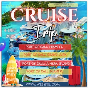 Kreuzfahrt Flyer, Kreuzfahrt Urlaub Geschäftsreise Vorlage Boot Yacht Einladung Bearbeitbar Canva Einladen Party Einladung Geburtstag Social Media