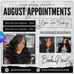 August Back to School Flyer: Hair, Braids, Lashes, Wigs (Canva Editable Digital Download)