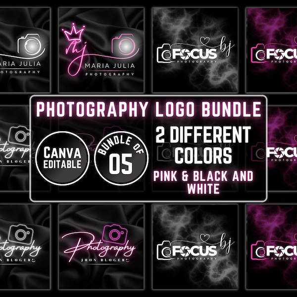 05 Editable Photography Logo, Photo Watermark, Signature Logo Set, Circle Logo, Editable Logo, Camera Logo, DIY Logo, Logo Maker,custom logo