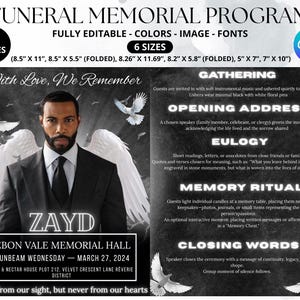 8 pages Funeral Memorial program, Obituary Template for Celebration of Life Funeral Designs Booklet, Heavenly Funeral Program Canva Template