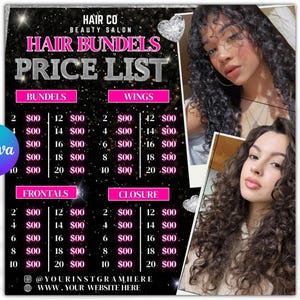 Hair Special Flyer, Hair Price List flyer, Hair Salon Wig Sale Price List Flyer, Hairstylist Wig Install Flyer, Hair Flyer, Wig Special