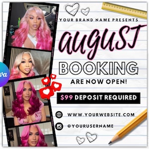 Editable August Booking Flyer: Back to School Hair, Nails, Lash Template (Canva, Digital Download
