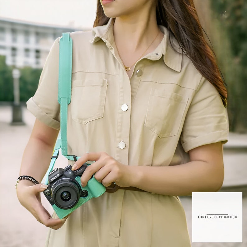 Courroie pour appareil photo en cuir, Courroie simple, Courroie pour appareil photo Fuji, Courroie pour appareil photo Nikon, Courroie pour appareil photo Sony, Lanières de cuir courtes, Cuir fait main Tiffany Blue Strap