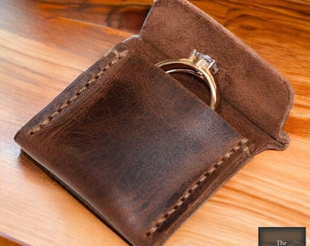 Pochette en cuir, porte alliance, cuir véritable, contenant pour bagues, porte bague de fiançailles, gardien d'alliances, porteur d'alliances