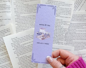 Books and Tea Are All I Need Bookmark | Linen Bookmark | Reading Bookmark