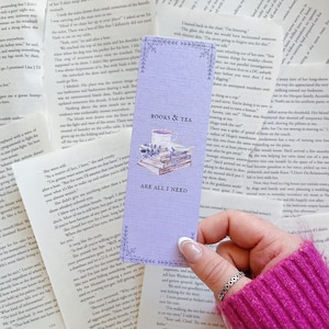 Books and Tea Are All I Need Bookmark | Linen Bookmark | Reading Bookmark