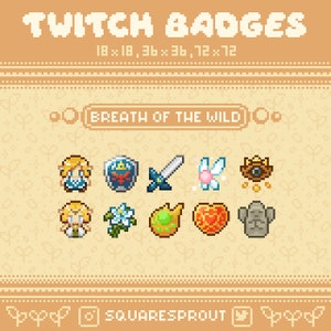 ゼルダの伝説 ブレス オブ ザ ワイルド ピクセル サブ / Twitch 用ビット バッジ、ストリーミング チャンネル用の既製のピクセル アート