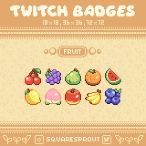 Fruit Pixel Art Sub Badges for Twitch Streaming Channel