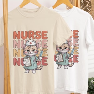 Cute Nurse Cat T-Shirt, Funny Cat Lover Gift, Nursing Student Apparel, vintage style tee Gift for Nurses that love cat, Cat Mom T-Shirt