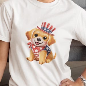 Comfort color. Patriotic Puppy Shirt 4th of July Dog Lover Tee, Red White & Blue Freedom Top, Cute USA Flag Independence Day Shirt