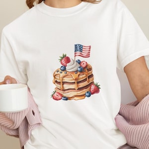 Comfort Colors Patriotic Pancake Shirt 4th of July Tee for Foodies, Retro Americana Crewneck Red White and Blue Stack Vintage USA Pride Tee