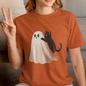 Funny Ghost Cat Shirt Black Cat Halloween Tee, Cute Ghost Shirt for Kitty Mom Dad, Spooky Season T-Shirt, Cat Lover Gift, minimalist style