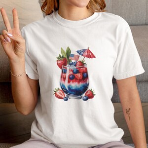 Comfort Colors 4th of July Cocktail Tee Red White and Blue Summer Drink Shirt, Patriotic Aesthetic Independence Day Top