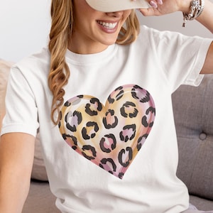 Comfort Color Leopard Heart Shirt Cute Animal Print Tee for Women,love graphic shirt Wild Heart Graphic Gift for Her girlfriend gift