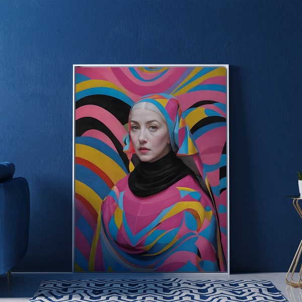 Altered Renaissance Woman Portrait ǀ Bold Colors Painting ǀ Colorful Woman Portrait ǀ Eclectic Wall Art ǀ Abstract Wall Art ǀ Digital Print