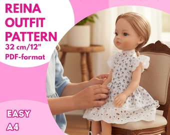 PDF doll dress pattern 32 cm/12 inch, printable sewing template for fashion doll