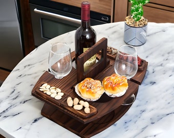 Wooden Wine Table, Portable Wine Table, Rustic Wine Bottle Holder, Wine And Cheese Table, Rustic Kitchen Decor, Home Gifts, Gift For Mum