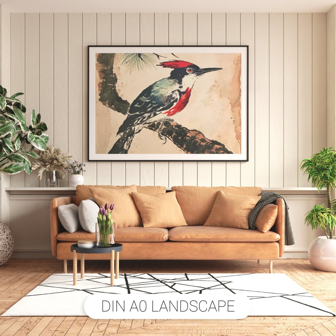 Great Spotted Woodpecker Symbolic Nature Artwork for Instant Download
