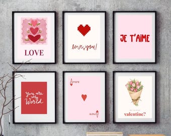 Romantic Pink & Red Wall Art Set: Digital Download Prints