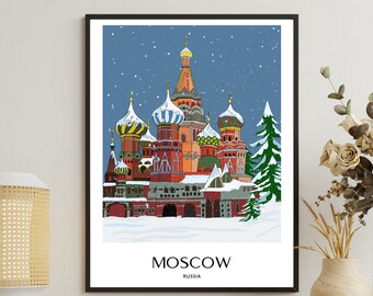Moscow Art Print | Red Square, Saint Basil's Cathedral Hand-Drawn Travel Poster