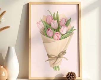 Pastel Tulip Wall Art Digital Download - Printable Spring Floral Decor