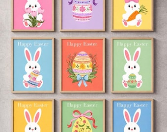Printable Easter Cards Set | Pastel Bunny Illustration | Happy Spring Greeting | Cute Egg Design | Instant Digital Download