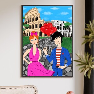 Rome Wall Art, Hand Drawn Colosseum Print, Italy Travel Poster, Printable Roman City Illustration image 6