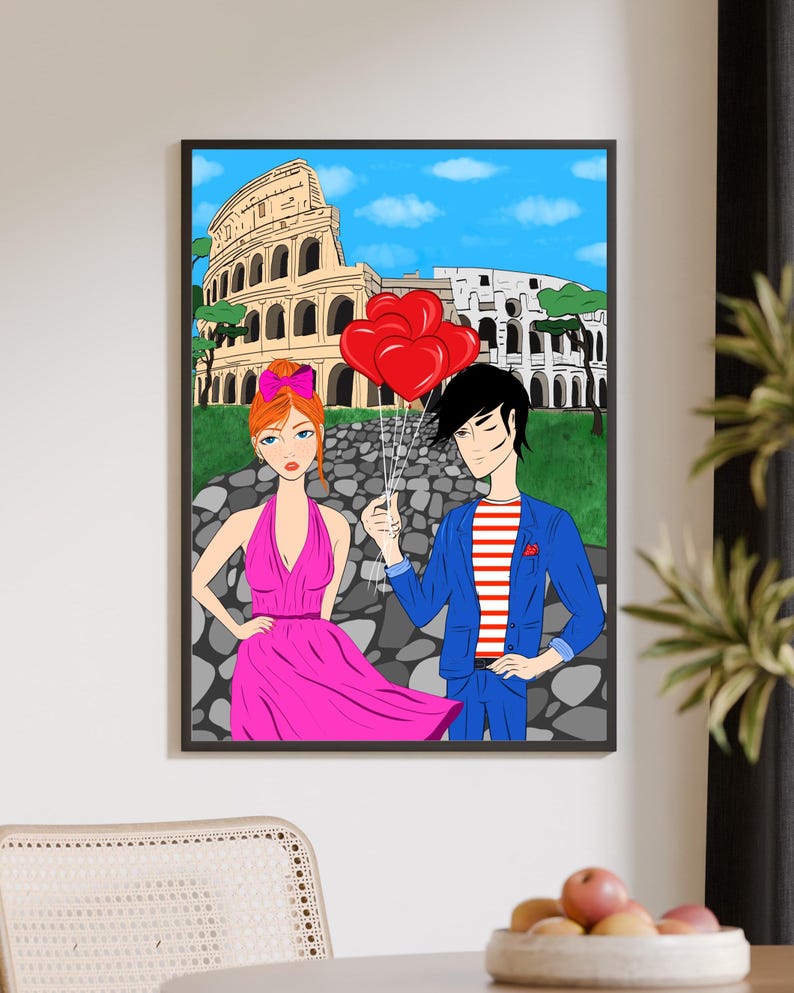 Rome Wall Art, Hand Drawn Colosseum Print, Italy Travel Poster, Printable Roman City Illustration image 6